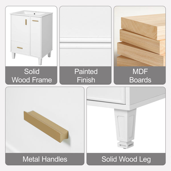 English Elm Christopher Knight Home® - 24" Bathroom Vanity with Ceramic Sink, Solid Wood Frame, Soft-Close Drawers & Ample Storage Appeal White N759P269734K