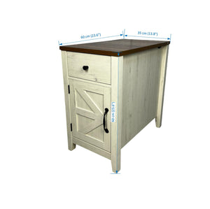 English Elm Farmhouse Nightstand with Charging Station and Barn Door Drawer — USB-C, AC Outlets, Compact Storage Brown+White W1412P230407