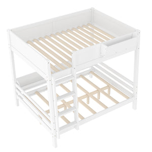English Elm Full Pine Bunk Bed with Integrated Bookshelves Guardrails and Detachable Frame White W5316S00011