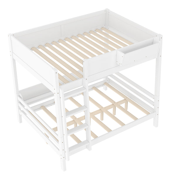 English Elm Full Pine Bunk Bed with Integrated Bookshelves Guardrails and Detachable Frame White W5316S00011