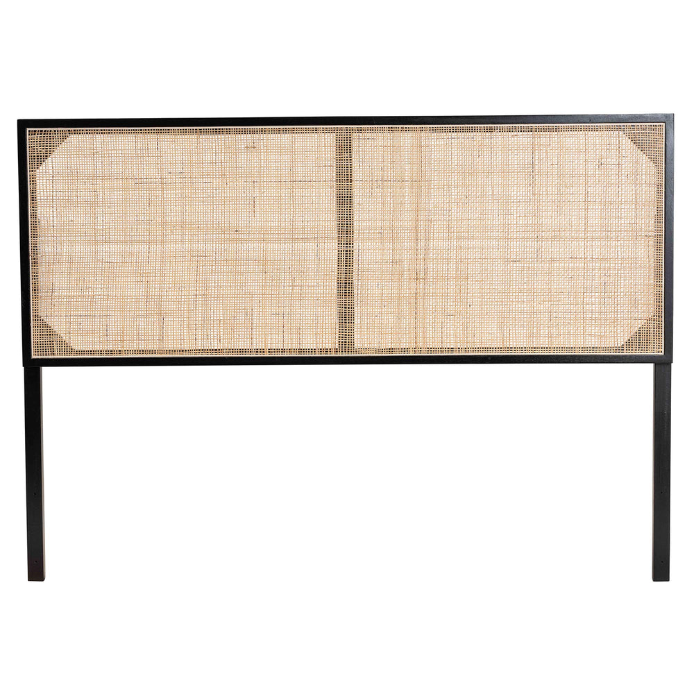 English Elm Modern Bayur Wood Queen Headboard with Woven Rattan Panel Boho Bedroom Accent Black+Brown B2750P467682