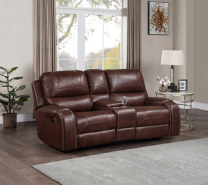 English Elm Steve Silver - Keily 3-Piece Manual Reclining Living Room Set in Dark Brown Faux Leather with USB Console and Swivel Recliner B081S00272