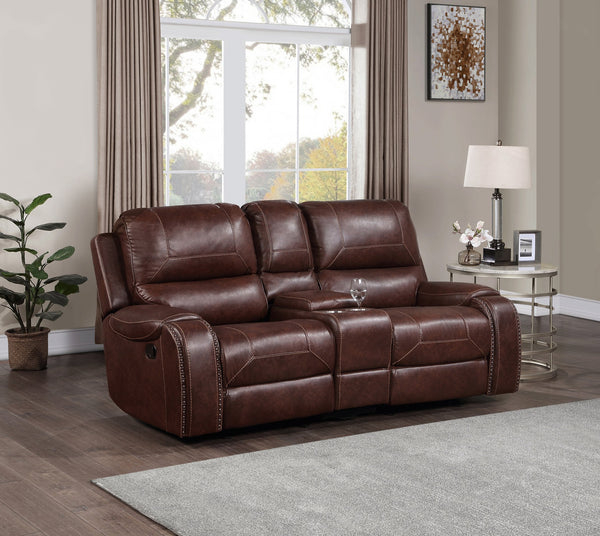 English Elm Steve Silver - Keily 3-Piece Manual Reclining Living Room Set in Dark Brown Faux Leather with USB Console and Swivel Recliner B081S00272