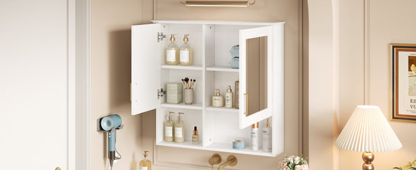 English Elm 2-in-1 Matte Wall Mounted Medicine Cabinet Soft Close Mirror Storage for Bathroom Vanity White N710P389456K