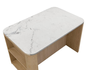 Sunpan ROMILLY Kitchen Island with White Marble Top - Elegant 62" Oak Base & Smart Storage Solution 112362