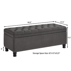 English Elm Upholstered Tufted Linen Storage Bench with Spindle Legs for Bedroom Entryway W2186P151307
