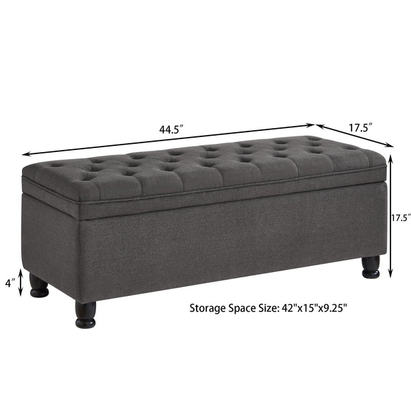 English Elm Upholstered Tufted Linen Storage Bench with Spindle Legs for Bedroom Entryway W2186P151307