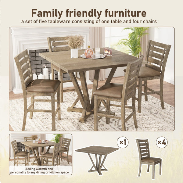 English Elm Modern Farmhouse Square Counter Table - 48" Solid Rubberwood With Rustic Gray Finish, Seats 4 Comfortably W2537P168478