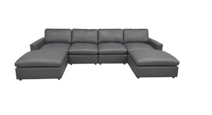 English Elm Leather Match Upholstered Modular Sectional for Spacious Open Plan Living Rooms Blue Gray B2748S00169