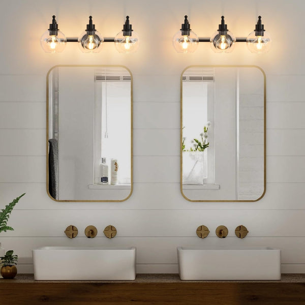 English Elm 3-Lights Brushed Gold Vanity Light 22" Retro Modern Bathroom Fixture with Clear Glass Shades, E26 Bulb Ready T3177P283992