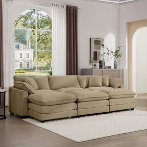 English Elm Oversized Modular Cushion Sofa Set With Ottoman - Cozy Tan Corduroy For Living Room & Apartments W714S00799-GIGA