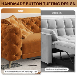 English Elm 97.6" Oversized Velvet Chesterfield Sleeper Sofa Floral Tufted Roll Arm Living Room Couch Orange W1885S00299