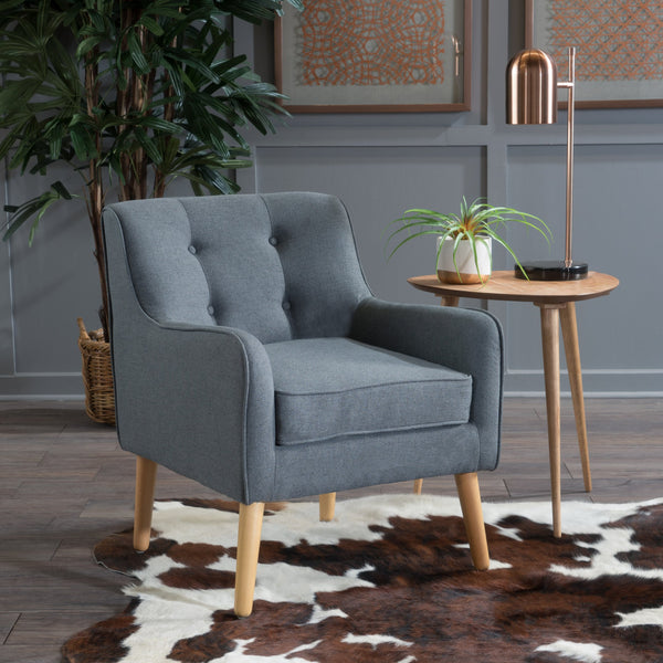 English Elm Arm Chair Tufted Mid-century Accent Seat with Rubberwood Legs for Living Room 60015.00CCL