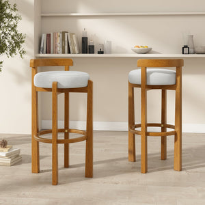 English Elm Christopher Knight Home® - Elise Elegant Wooden Low Back Barstool Set of 2 with Padded Fabric Seats, Compact Durable Design Ivory,Walnut N775P277433I