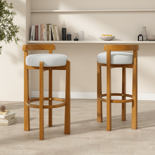 English Elm Christopher Knight Home® - Elise Elegant Wooden Low Back Barstool Set of 2 with Padded Fabric Seats, Compact Durable Design Ivory,Walnut N775P277433I