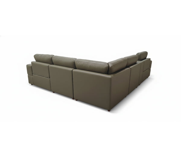 English Elm Premium Leather Match Sectional with Dual Recliners Cup Holders and Storage Console Olive Green B2748S00157