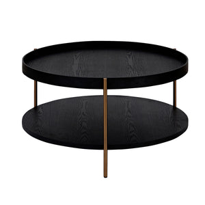 English Elm 2-Piece Modern 2 Tier Round Coffee Table Set For Living Room,Easy Assembly Nesting Coffee Tables, End Side Tables For Bedroom Office Balcony Yard,Black Mdf