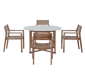 English Elm U_style Solid Acacia Wood Round Outdoor Dining Set Seats Four with Slatted Design Light Gray,Natural & Light Brown WY000475AAD