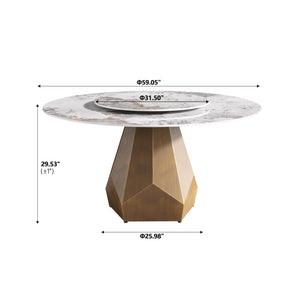English Elm 31.5 Inch Sintered Stone Lazy Susan Turntable with Retro Brass Base for Dining W1535S00646