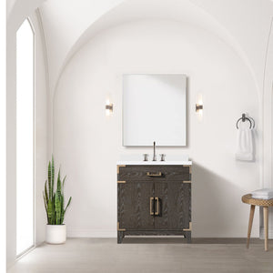 English Elm Brown Oak Single Bath Vanity With White Quartz Countertop & 28" Mirror – Elegant Storage Solution B2731S01454