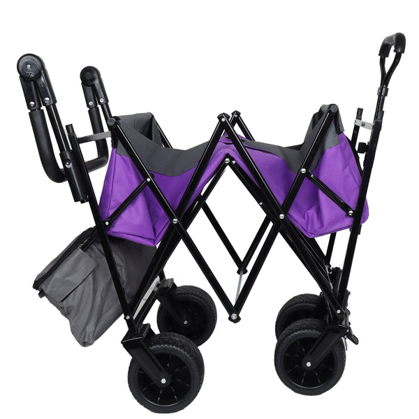 English Elm With Canopy and Steel Frame Collapsible Wagon All-terrain Heavy Duty Outdoor Cart Purple W2932P326775