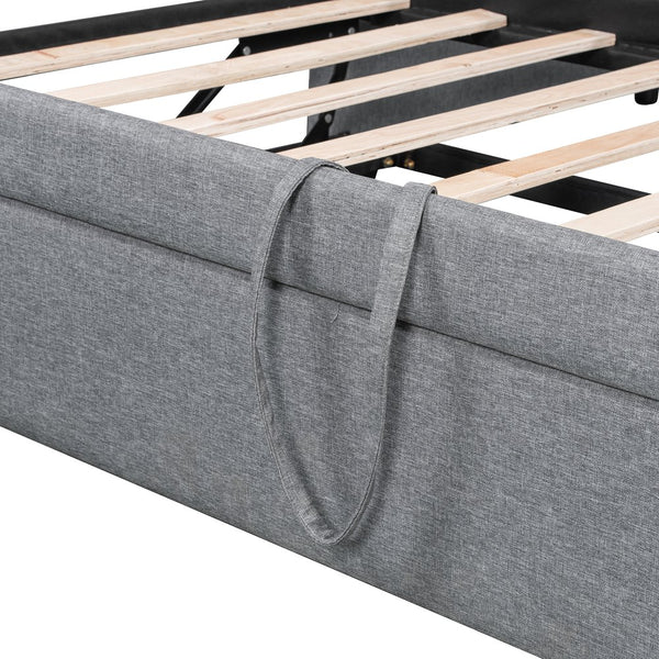 English Elm Twin Linen Upholstered Daybed with Pop up Trundle and Built in Usb Charging Gray SF000199AAE