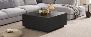 English Elm 33.25" Square Storage Coffee Table Four Drawer Matte Mdf Living Room Centerpiece Black N735P422508B