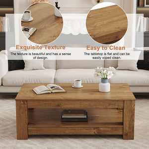 English Elm A Modern Two-tier Mdf Coffee Table with Open Shelf for Living Room Storage W3875P392271