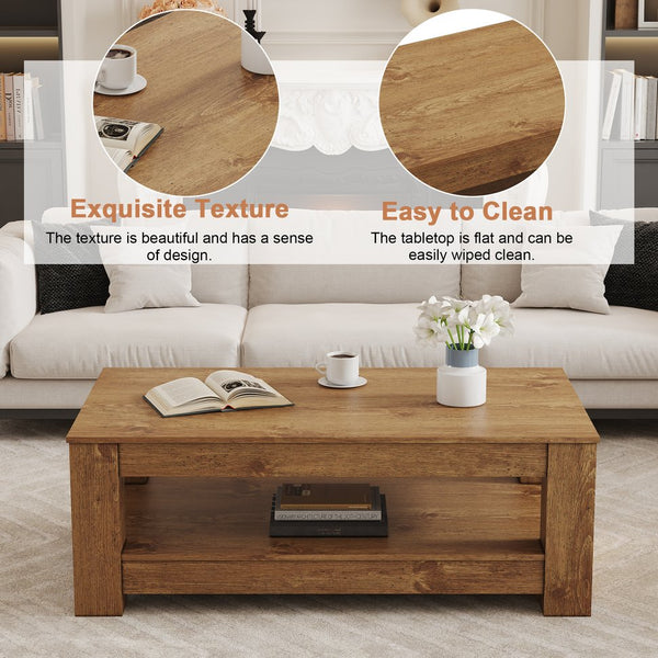 English Elm A Modern Two-tier Mdf Coffee Table with Open Shelf for Living Room Storage W3875P392271