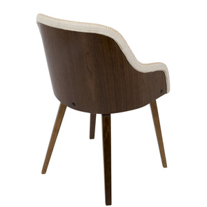 English Elm Mid-century Modern Barrel Back Dining Chairs Walnut Frame Cream Fabric Set of 2 B202S01166