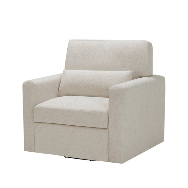 English Elm 1pc Plush Swivel Chair Beige Boucle Upholstery with Lumbar Pillow, Ergonomic 360° Rotation, Modern Comfort B011P304429