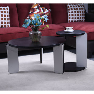 English Elm Set of 2 Round Sintered Stone Nesting Tables Sleek Modern Accent for Living Rooms W2899P405894
