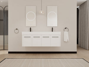 English Elm 60 Inch Wall-Mounted Bathroom Vanity With Double Resin Sink, Modern Design For Space-Saving Style W999S00252