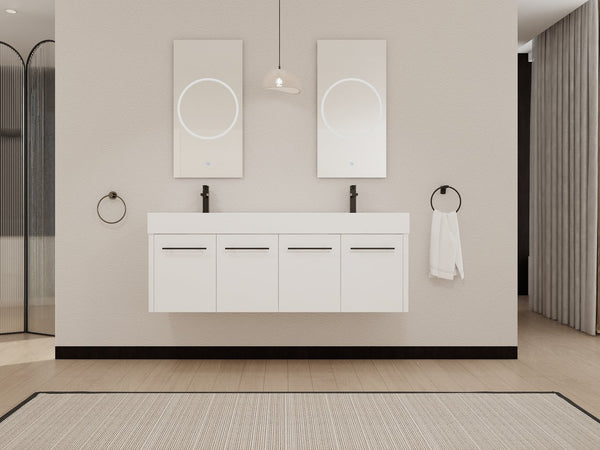 English Elm 60 Inch Wall-Mounted Bathroom Vanity With Double Resin Sink, Modern Design For Space-Saving Style W999S00252