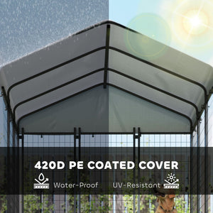 English Elm Outdoor Large Breed Dog Kennel with Uv Roof Rotating Bowls and Powder Coated Steel Frame T3971P406336