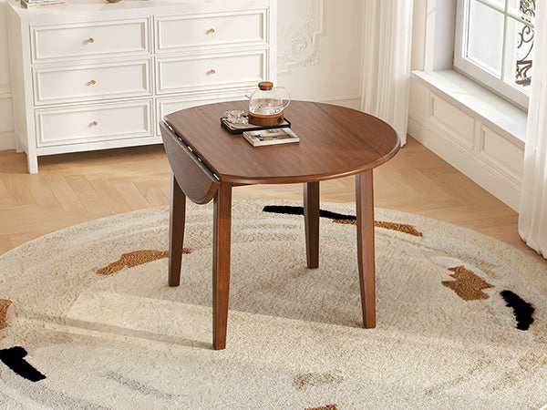 English Elm Extendable Round Dining Table Folding Mdf Top Rubberwood Legs Small Space Apartment Brown N752P405933D