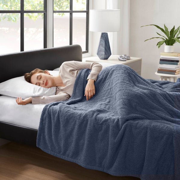 English Elm 1 Twin Faux Feathersoft Electric Blanket with 10 Heat Settings and Auto Shutoff Navy B035P319606