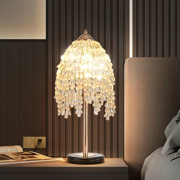 English Elm 19"(H) Vintage Crystal Table Lamp – Waterfall Design With Teardrop Beads & Marble Base For Elegance W2312P368717
