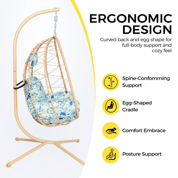 English Elm Hanging Egg Swing Chair Pe Wicker Foldable Indoor Outdoor Patio Ergonomic Cradle Seat T5880P497567