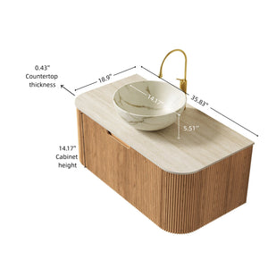 English Elm Dina Floating Bathroom Vanity Sintered Stone Top Glass Basin Striped Plywood Cabinet W2615S00699