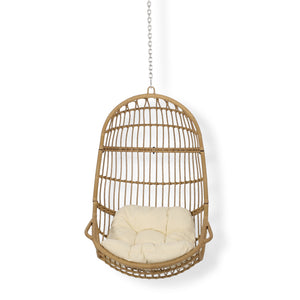 English Elm Christopher Knight Home® - BERKSHIRE Wicker Hanging Chair with 8ft Chain — Weather‑Resistant Faux Rattan Swing, 300 lb Capacity Brown+Beige 70843.00LBGE