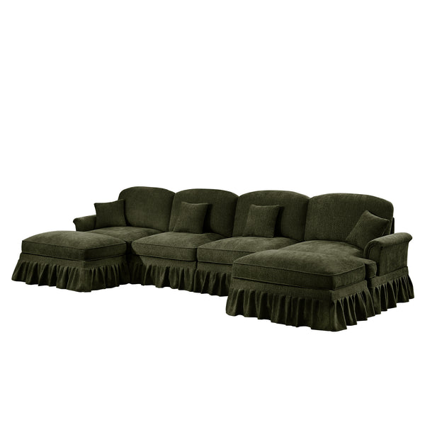 English Elm Classic U Shape 4 Seater Modular Sectional Sofa – Elegant Chenille With Removable Skirts & Ottomans W3041S00273