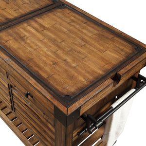 English Elm Kaif Distressed Chestnut Finish Kitchen Cart with Removable Boards, 3 Baskets, 3 Drawers & Casters B2726P251801