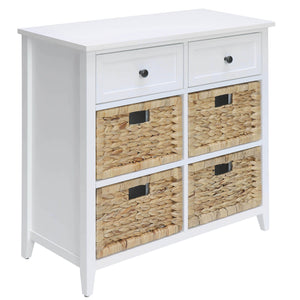 English Elm White 6-Drawer Console Cabinet with Wicker Front Basket, Durable MDF Veneer, KD Assembly, Classic Chic Appeal B062P209185