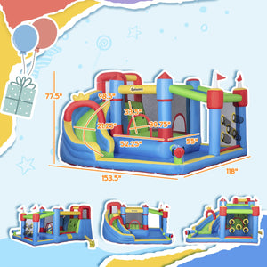 English Elm Outsunny 6in1 Inflatable Kids Water Park with Slide Climbing Wall and Bounce Zone W2225P217315