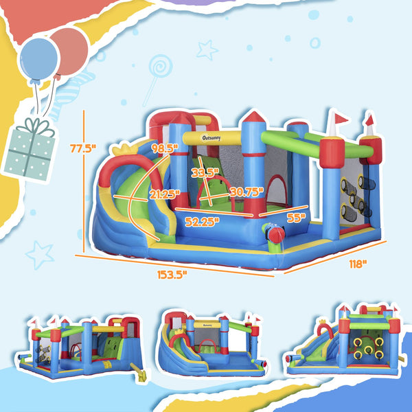 English Elm Outsunny 6in1 Inflatable Kids Water Park with Slide Climbing Wall and Bounce Zone W2225P217315