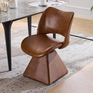 English Elm The Swivel Dining Chair with Hollow Cutout Back Faux Leather Hardwood Frame Modern Brown W3612P436512