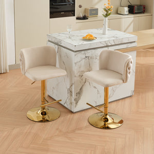 English Elm A&A Luxe Velvet Swivel Barstool with Gold-Plated 17.7" Base, Tufted Back, Ergonomic Waist Support Beige W1143P204045