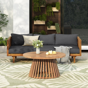 English Elm Christopher Knight Home® - Patio Claremont 3-Seater Daybed Set With Acacia Wood Coffee Table - Stylish, Durable Comfort For Outdoors N770P234486T_N770P205537A
