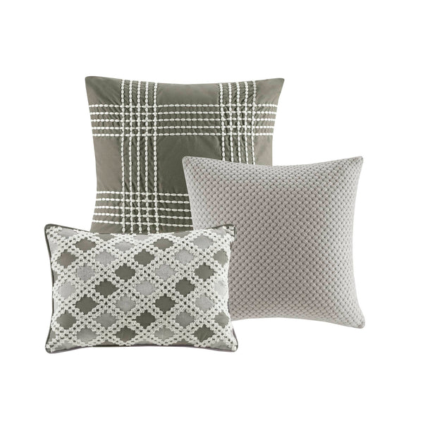 JLA Home Madison Park Signature - Oversized Cotton Jacquard Comforter Set with Removable Duvet Insert, Euro Shams & Decorative Pillows Gray MPS10-464